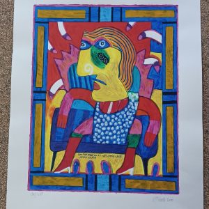 grafiek Clemens Briels  -  Got the bibs on at Yoe's stone 45 x 47 cm