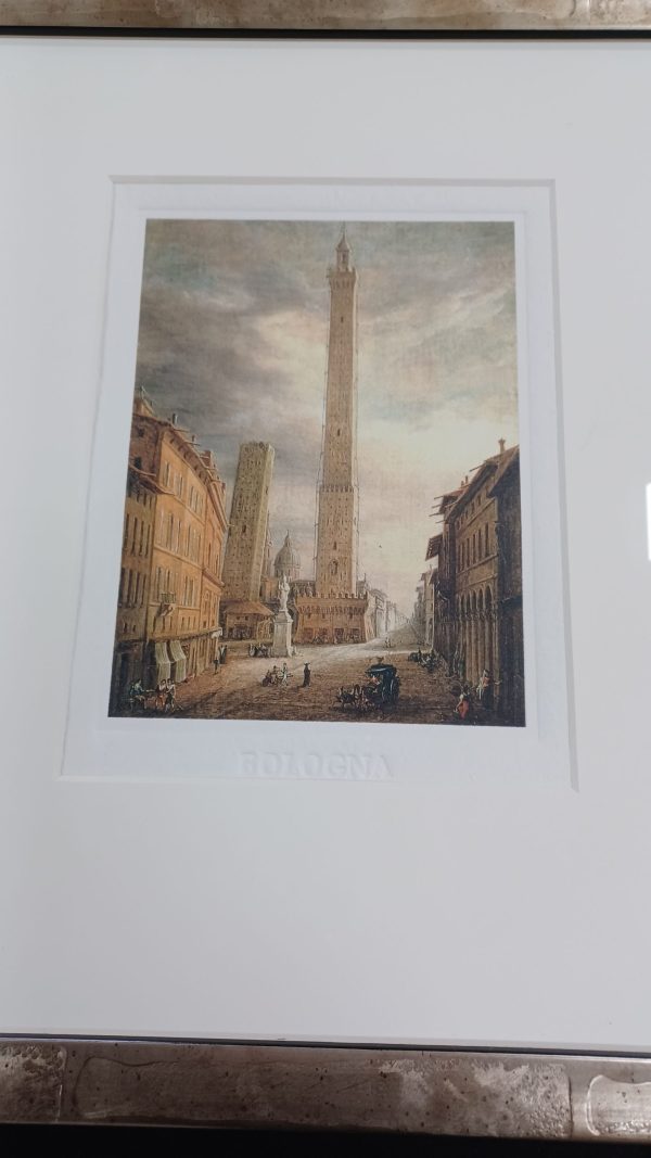 grafiek Na een schilderij van Antonio Basoli - Bologna torens Asinelli en garisenda 31 x 38.5 cm - Afbeelding 2