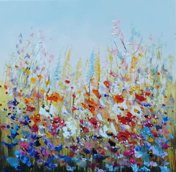 schilderij Jochem de Graaf - Veldboeket blauw 50 x 50
