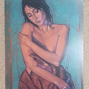 poster Art Unlimited:  Nico Vrielink - Jeane met blauw/groene achterwand 60 x 80 cm