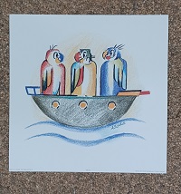 poster Avant Art Alfred Gockel - Papagaaienboot 25 x 25 cm