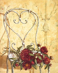 poster art in Motion Fabrice Villeneuve - Peonies on chair 40 x 50 cm