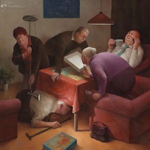 Giclee Marius van Dokkum - Onder moeders paraplu 30 x 30 cm