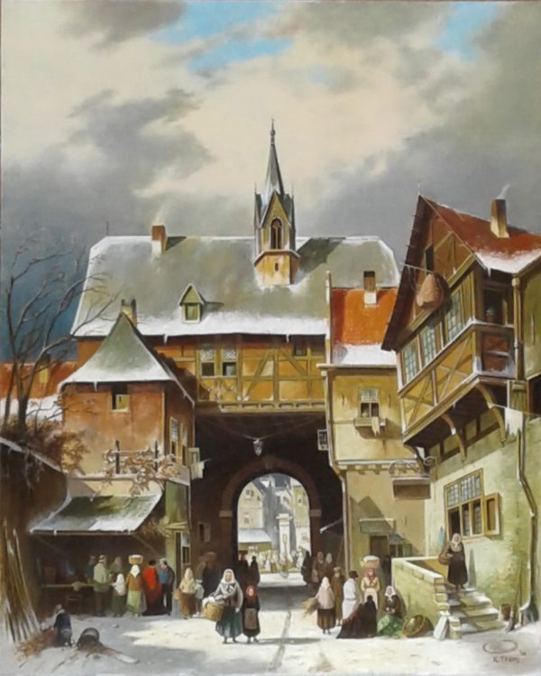 Schilderij K. Trum - stadje 40 x 50 cm