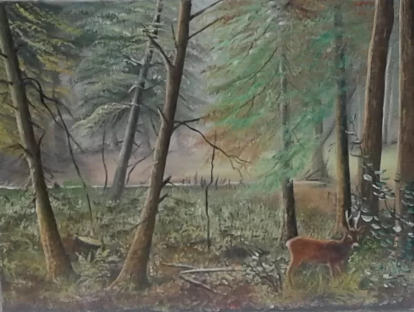 schilderij Harrie Brilman - Hertje in bos 40 x 30 cm