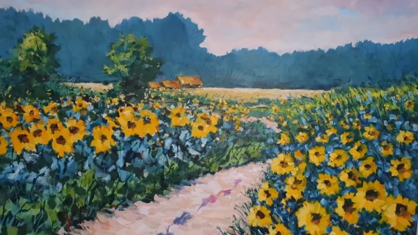schilderij Louis Baeten - Zonnebloemvelden 100 x 80 cm