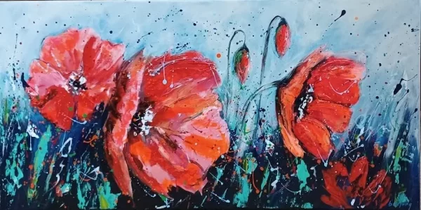 schilderij Barbara de Jong - bloemen 100 x 50 cm