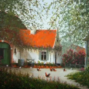 schilderij Noud van den Hurk - Boerenerf liggend 50 x 40 cm