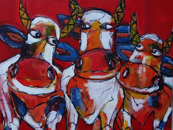 schilderij Louis Baeten - Drieling koe 70 x 60 cm