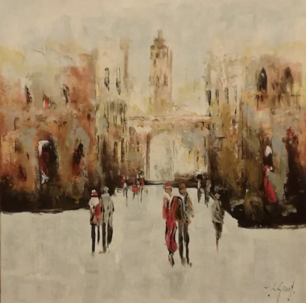 schilderij Jochem de graaf - stadje 80 x 80cm