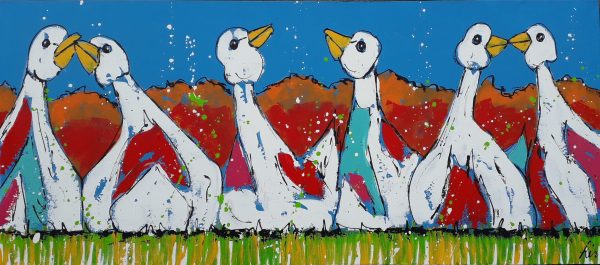 schilderij Corrie Leushuis - Ganzen 160 x 70 cm