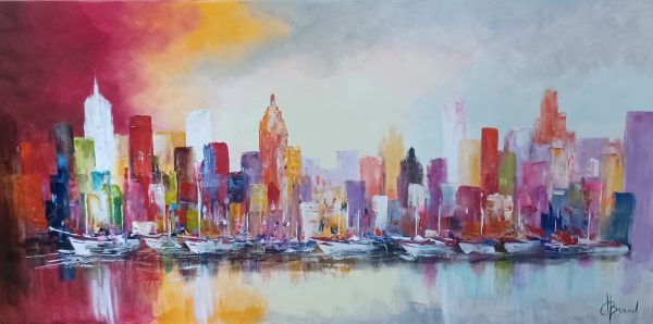 schilderij Henry Brand - stadje 140 x 70 cm