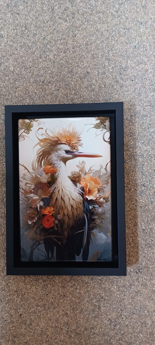 Laqueprint - Kraanvogel met oranje bloemen snavel rechts 19.5 x 30 cm - Afbeelding 5