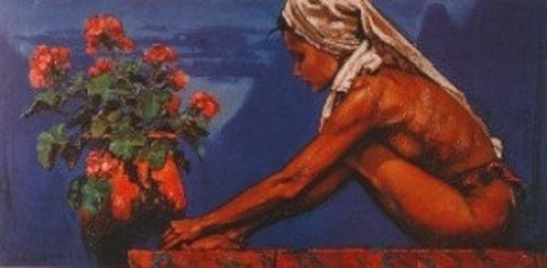 poster Art Unlimited: Nico Vrielink – Jeane met Geraniums 100 x 60 cm