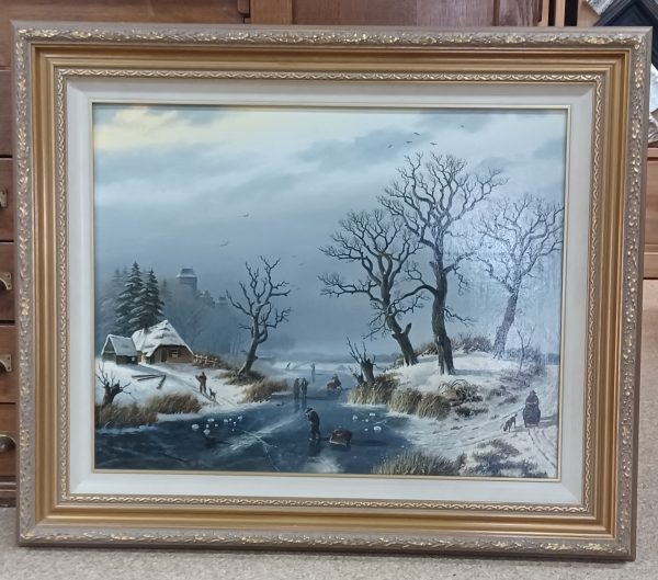 schilderij J. Vrolijk - winterlandschap 68 x 54 cm - Afbeelding 2