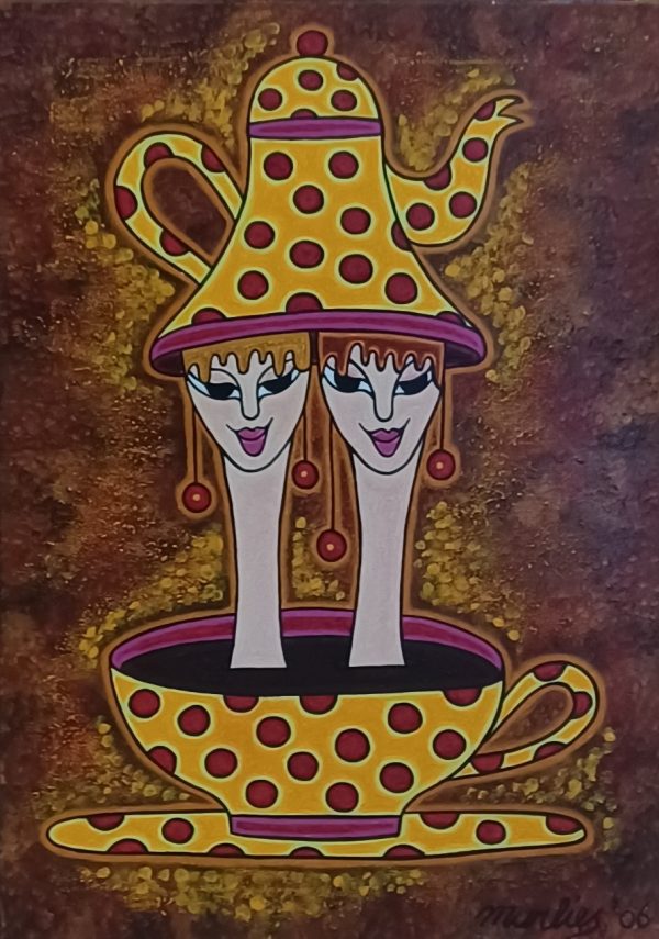 schilderij Marlies van Wezel - theemutsen 50 x 70 cm