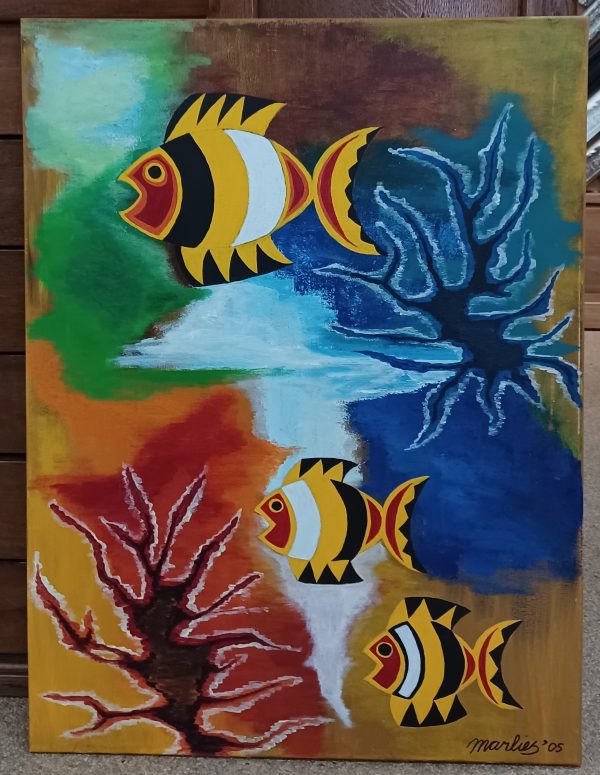schilderij Marlies van Wezel - vissen in de grote zee 60 x 80 cm - Afbeelding 2
