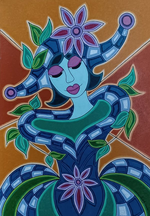 schilderij Marlies van Wezel - portret groen/blauw 70 x 100