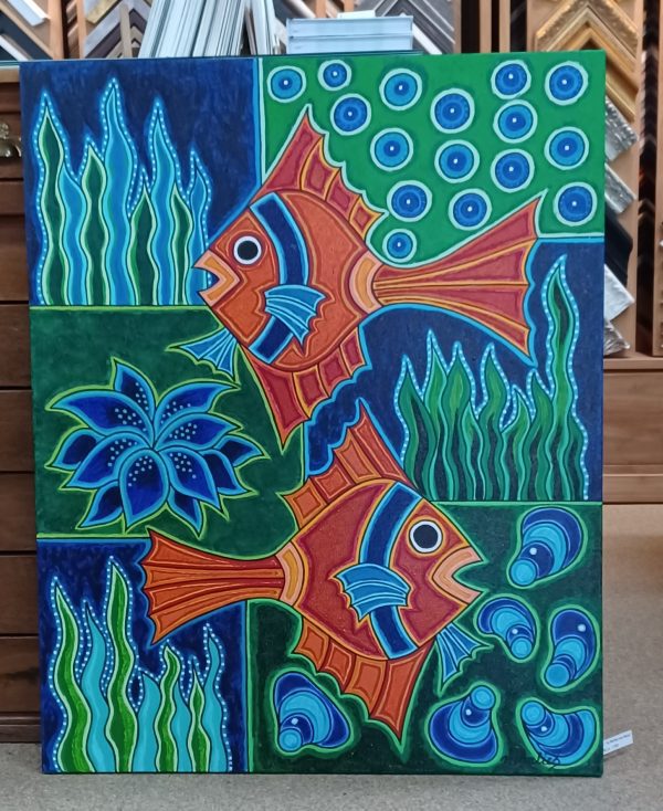 schilderij Marlies van Wezel - Vissen 80 x 100 cm - Afbeelding 2