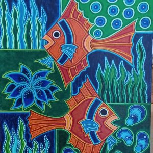 schilderij Marlies van Wezel - Vissen 80 x 100 cm