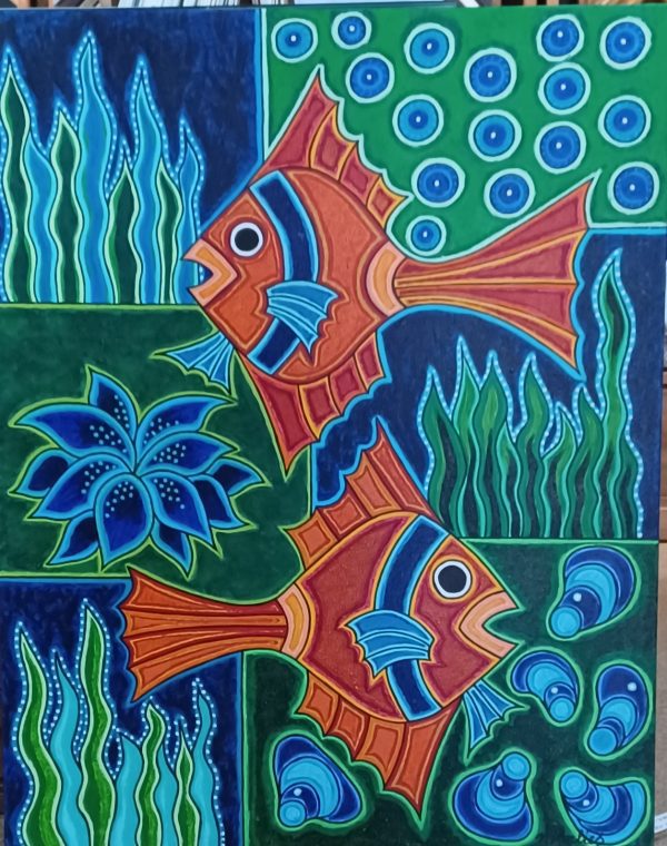 schilderij Marlies van Wezel - Vissen 80 x 100 cm
