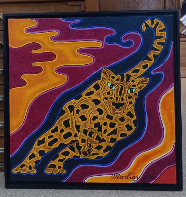 schilderij Marlies van Wezel - luipaard 70 x 70 cm