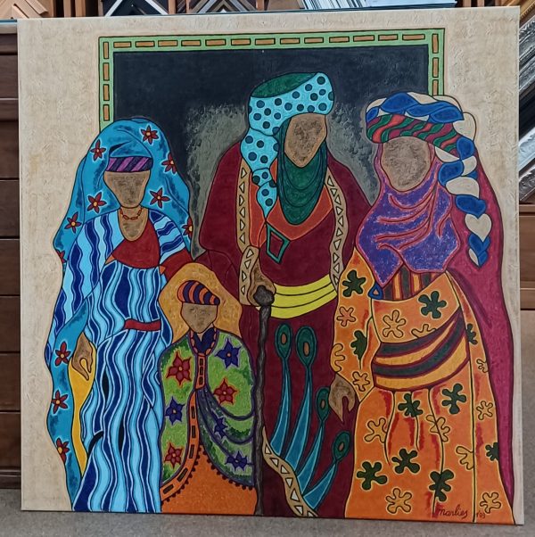schilderij Marlies van Wezel - Oosterse figuren 100 x 100 cm