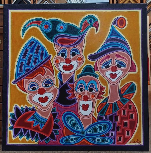 schilderij Marlies van Wezel - Clowns 100 x 100 cm