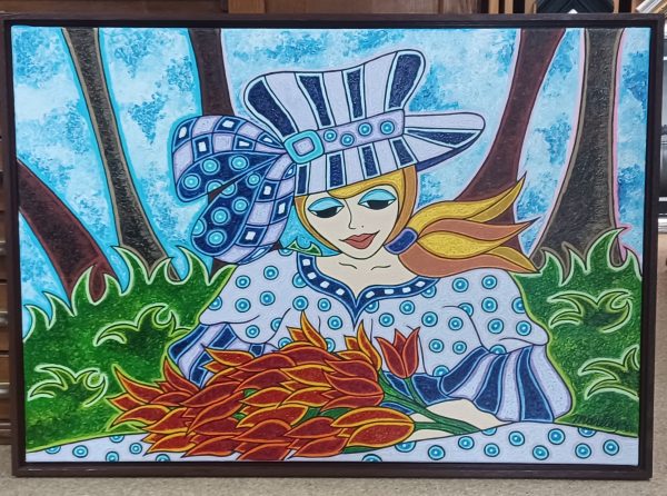 schilderij Marlies van Wezel - Lady met de paarse hoed 100 x 70 cm