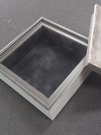 Juwelenkistje zilver met antraciet knop zwart/wit 18.5 x 18.5 cm - Afbeelding 3