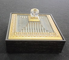 juwelenkistje  zwart deksel ornament blauw/goud 19.5 x 19.5 cm